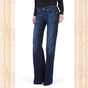 7FAM Dojo style dark wash wide leg flare jeans